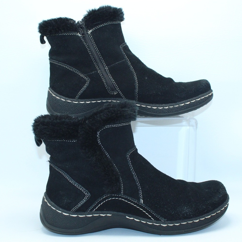 Bass Nadia Black Suede Faux Fur Trim Ankle Boots Womens 9.5 M 5022-001 Zip Up